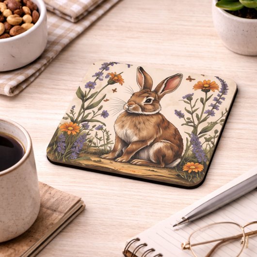 Vintage-Hase mit Wildblumen Getränkeuntersetzer