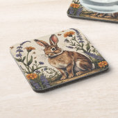 Vintage-Hase mit Wildblumen Getränkeuntersetzer (Linke Seite)