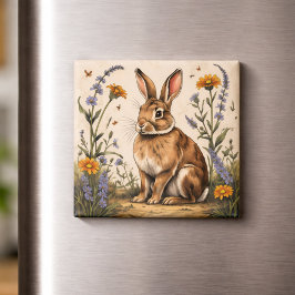 Vintage-Hase mit Wildblumen Magnet