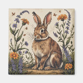 Vintage-Hase mit Wildblumen Magnet (Vorne)