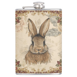 Vintage-Hase, Süßer Hase mit Blumenmuster Flachmann