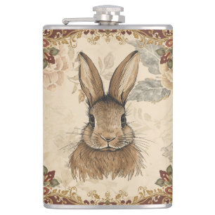 Vintage-Hase, Süßer Hase mit Blumenmuster Flachmann