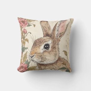 Vintage-Hase, Süßer Kaninchen-Hase, Blumenmuster Kissen