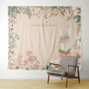 Vintage-Hasen-Baby-Shower-Kulisse Landschaft Pfirs Wandteppich