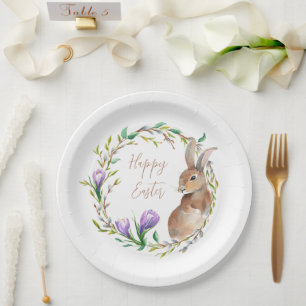 Vintage-Hasen-Blumenkranz-Blume-Osterhase Pappteller