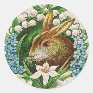 Vintage-Hasen-Blumenkranz Ostergrüße Runder Aufkleber