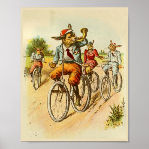 Vintage Hasen fahren Fahrrad Illustration Poster