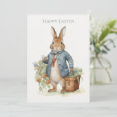 Vintage-Hasen-Garten-Ostern Feiertagskarte (Stehend Vorderseite)