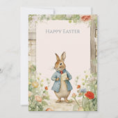 Vintage-Hasen-Garten-Ostern Feiertagskarte (Vorderseite)