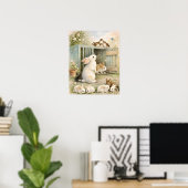 Vintage-Hasen-Gartenillustration | Cottagecore Poster (Heimbüro)