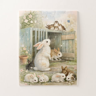 Vintage-Hasen-Gartenillustration   Cottagecore Puzzle