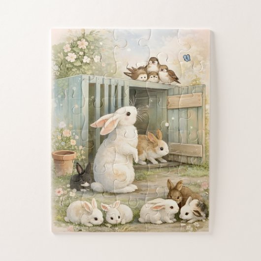 Vintage-Hasen-Gartenillustration | Cottagecore Puzzle (Vertikal)