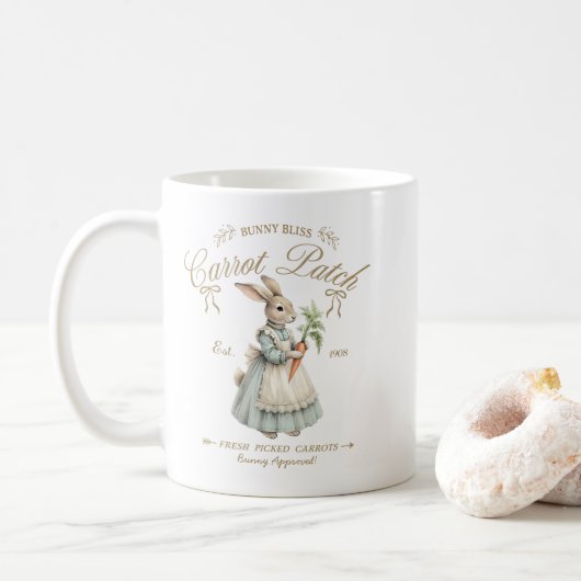 Vintage-Hasen-Karotten-Beet Kaffeetasse (Mit Donut)