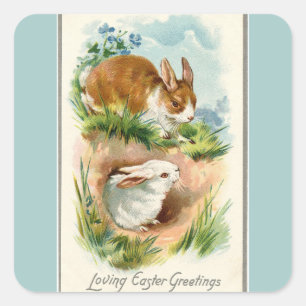 Vintage-Hasen lieben Ostern Blauton Quadratischer Aufkleber