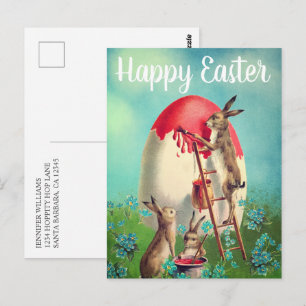 Vintage-Hasen malen Osterei Frohe Ostern Postkarte