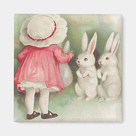 Vintage Hasen Ostern Gruß Magnet (Vorne)