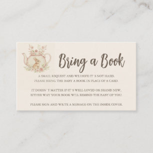 Vintage-Hasen-Teekanne-Baby-Shower-Bring-ein-Buch Begleitkarte