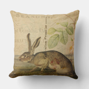 Vintage-Hasen-Tierillustration Florale Collage Kissen