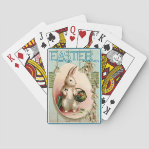 Vintage-Hasen-Tulpen-Blumen und Osterei   Spielkarten