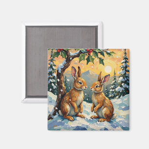 Vintage Hasen unter dem Stechpalmen-Weihnachtsbaum Magnet