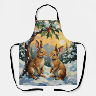 Vintage Hasen unter dem Stechpalmen-Weihnachtsbaum Schürze
