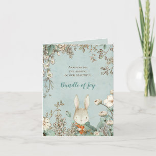 Vintage-Hasenfoto Florales Grün Junge Geburt Ankündigung