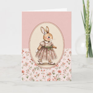 Vintage-Hasenmädchen-Grußkarte, florale Hasen Karte