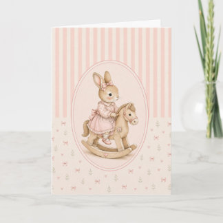 Vintage-Hasenmädchen-Grußkarte, florale Hasen Karte