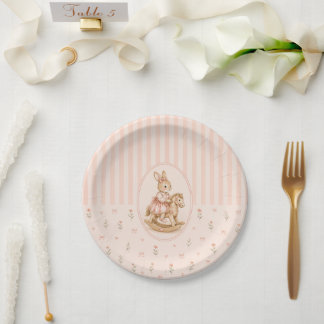 Vintage-Hasenmädchen-Papierplatte, Florales Baby-K Pappteller