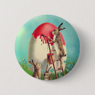 Vintage-Hasenmalerei Ostereier  Button