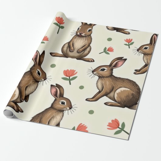 Vintage-Hasenmuster Geschenkpapier (Ungerollt)