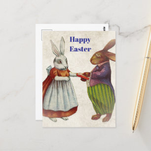 Vintage-Hasenpaar in viktorianischer Kleidung Postkarte