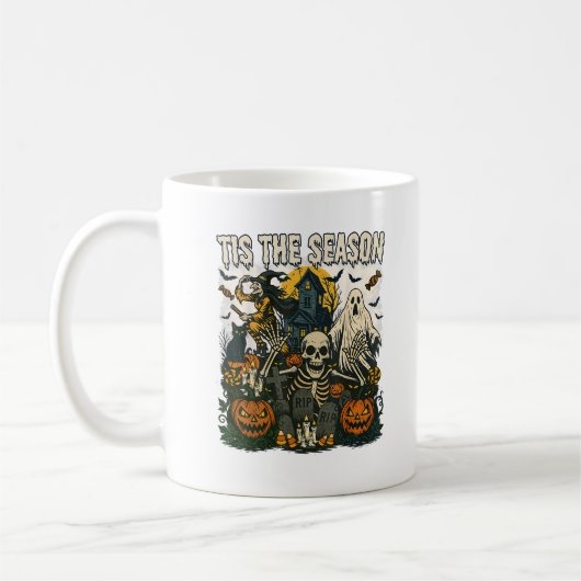 Vintage Hauptsaison Halloween Skeletter Retro Kaffeetasse (Links)
