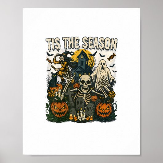 Vintage Hauptsaison Halloween Skeletter Retro Poster (Vorne)