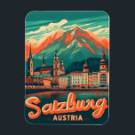 Vintage Hauptstadt Salzburg Magnet<br><div class="desc">"Salzburger Skyline" "Österreichische Alpen" "Festung Hohensalzburg" "Salzburger Schloss" "Musik" "Mirabellpalast" "Alpenlandschaft" "Salzburger Altstadt" "Salzburger Reisen" "Festung Hohensalzburg"</div>
