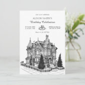 Vintage-Haus-Architektur Einladung (Stehend Vorderseite)