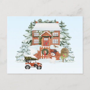 Vintage-Haus Frohe Weihnachten Schnee Winterlandsc Postkarte