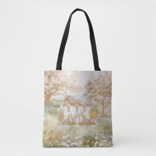 Vintage-Haus in The Green Meadow Cottagecore-Kunst Tasche