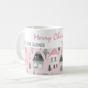 Vintage Häuser an rosa Weihnachten Kaffeetasse