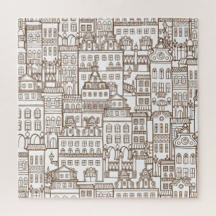 Vintage Häuser: Architektur nahtlos Muster. Puzzle