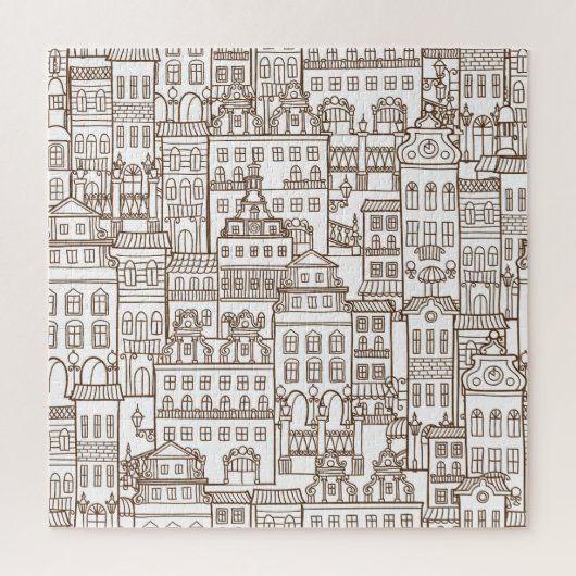 Vintage Häuser: Architektur nahtlos Muster. Puzzle (Vertikal)
