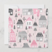 Vintage Häuser auf rosa Weihnachtskarte Karte (Rückseite)