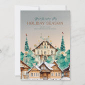 Vintage Häuser mit Weihnachtszeichen Einladung (Vorderseite)