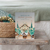 Vintage Häuser mit Weihnachtszeichen Einladung