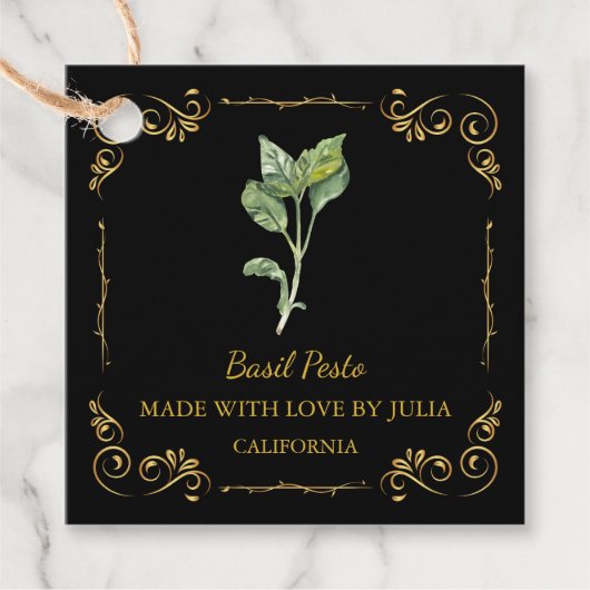 Vintage hausgemachte Basilika Pesto Square Hang Ta Geschenkanhänger (Vorderseite)