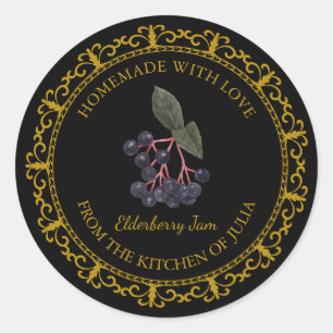 Vintage hausgemachte Elderberry-Jam-Label l Black Runder Aufkleber