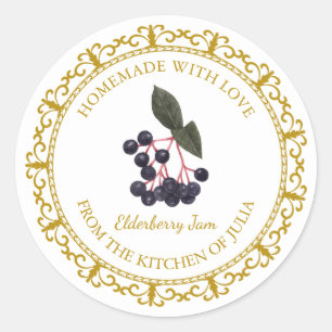 Vintage hausgemachte Elderberry-Jam-Label l White Runder Aufkleber