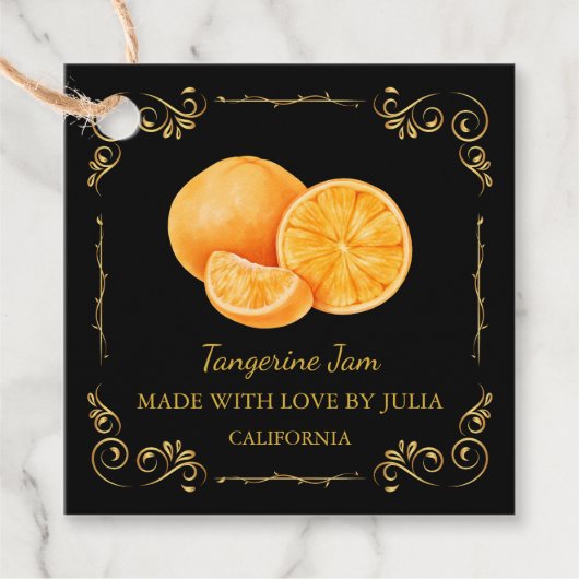 Vintage hausgemachte Mandarine Jam Square Hang Tag Geschenkanhänger (Vorderseite)
