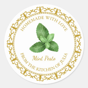 Vintage hausgemachte Minze Pesto Etikett Runder Aufkleber