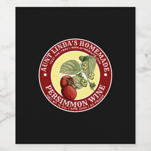 Vintage, hausgemachte Persimmon-Weinetikettierung Weinetikett (Einzelnes Label)